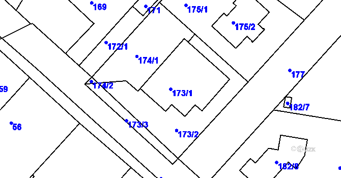 Parcela st. 173/1 v KÚ Pitkovice, Katastrální mapa