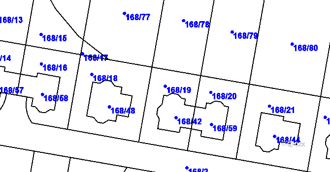 Parcela st. 168/19 v KÚ Pitkovice, Katastrální mapa
