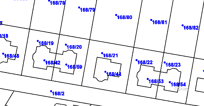 Parcela st. 168/21 v KÚ Pitkovice, Katastrální mapa