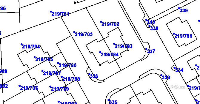 Parcela st. 219/784 v KÚ Pitkovice, Katastrální mapa