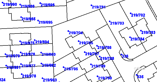 Parcela st. 219/785 v KÚ Pitkovice, Katastrální mapa