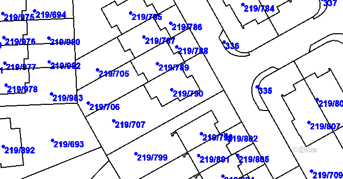 Parcela st. 219/790 v KÚ Pitkovice, Katastrální mapa