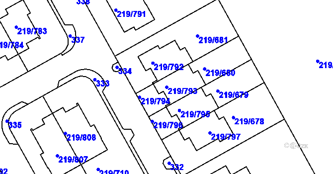 Parcela st. 219/793 v KÚ Pitkovice, Katastrální mapa