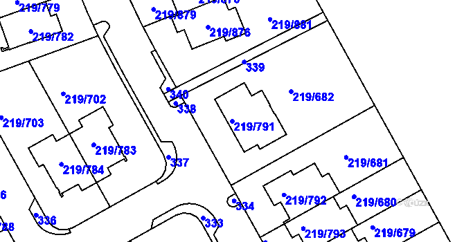 Parcela st. 219/791 v KÚ Pitkovice, Katastrální mapa