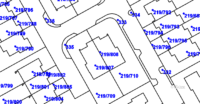 Parcela st. 219/808 v KÚ Pitkovice, Katastrální mapa