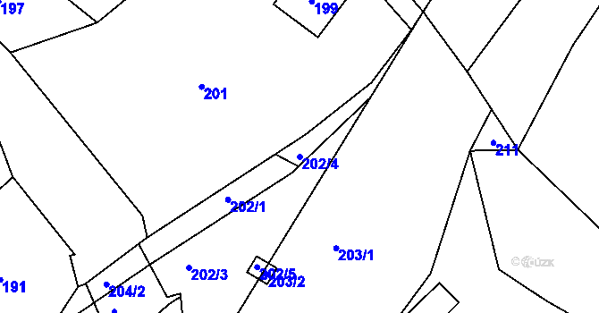 Parcela st. 202/4 v KÚ Pitkovice, Katastrální mapa