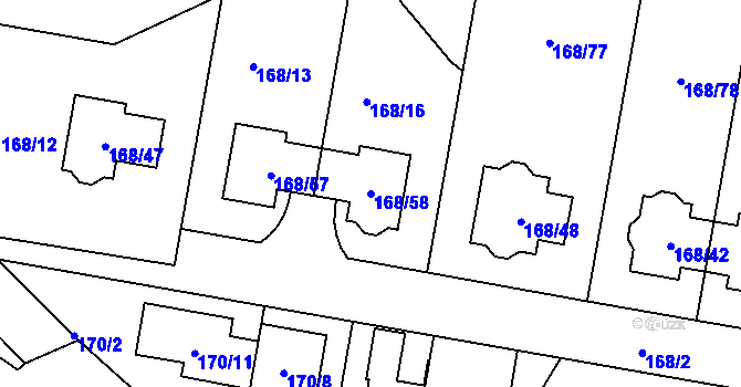 Parcela st. 168/58 v KÚ Pitkovice, Katastrální mapa