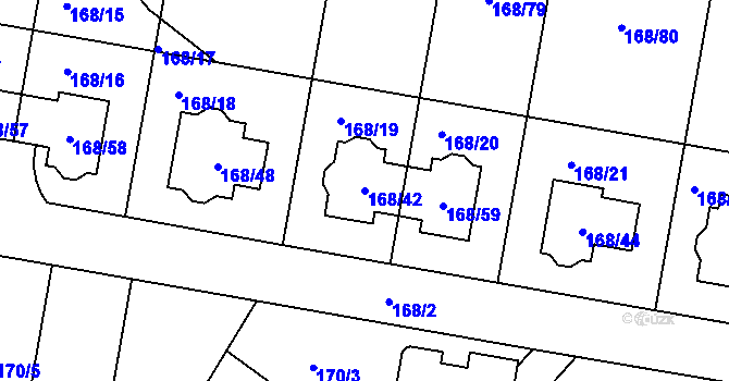 Parcela st. 168/42 v KÚ Pitkovice, Katastrální mapa