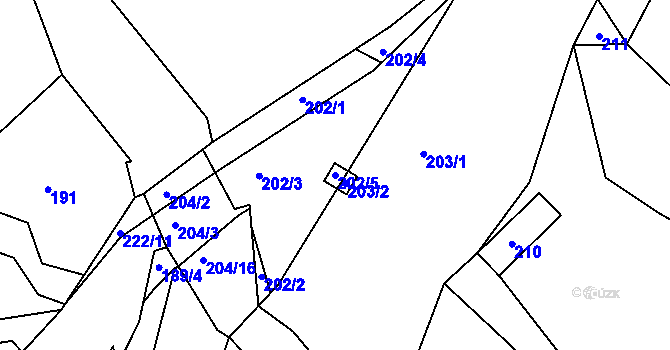 Parcela st. 202/5 v KÚ Pitkovice, Katastrální mapa