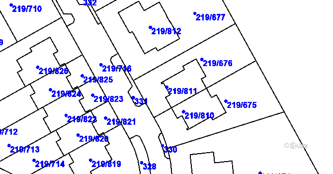Parcela st. 219/811 v KÚ Pitkovice, Katastrální mapa