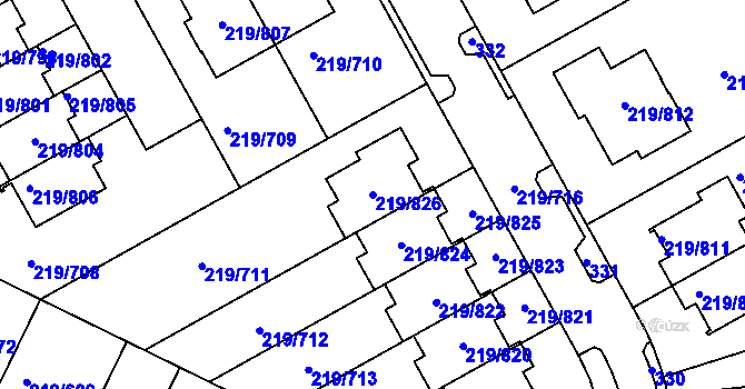 Parcela st. 219/826 v KÚ Pitkovice, Katastrální mapa