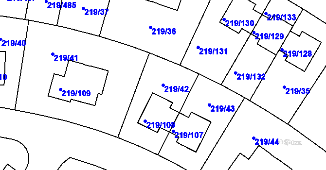Parcela st. 219/42 v KÚ Pitkovice, Katastrální mapa