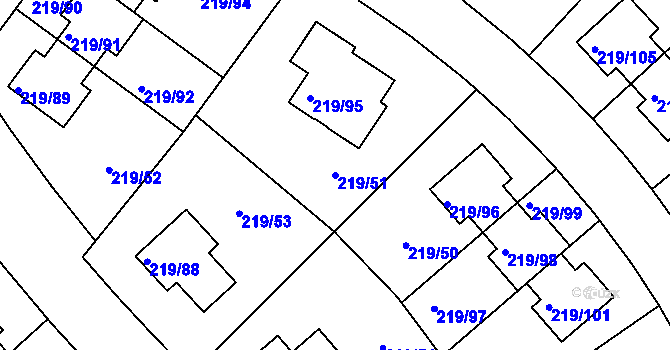 Parcela st. 219/51 v KÚ Pitkovice, Katastrální mapa