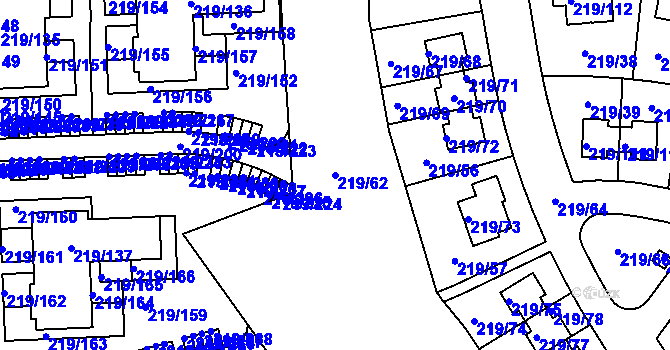 Parcela st. 219/62 v KÚ Pitkovice, Katastrální mapa