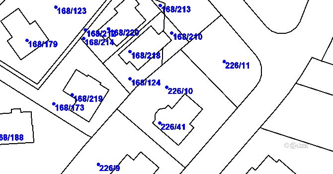 Parcela st. 226/10 v KÚ Pitkovice, Katastrální mapa