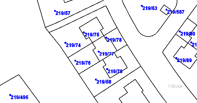 Parcela st. 219/77 v KÚ Pitkovice, Katastrální mapa