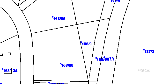 Parcela st. 186/9 v KÚ Pitkovice, Katastrální mapa