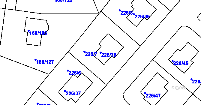 Parcela st. 226/38 v KÚ Pitkovice, Katastrální mapa