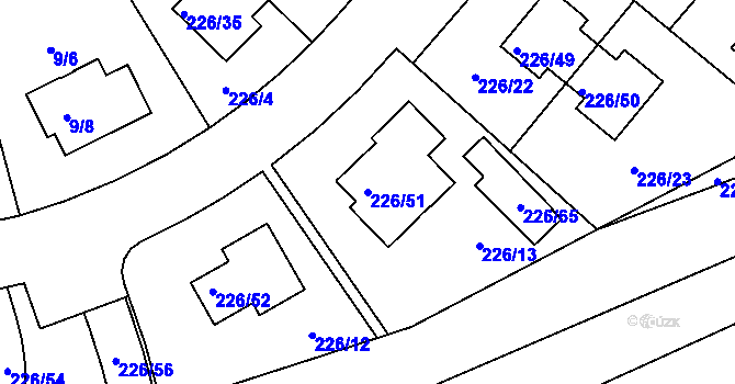 Parcela st. 226/51 v KÚ Pitkovice, Katastrální mapa