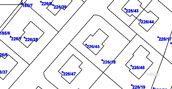 Parcela st. 226/45 v KÚ Pitkovice, Katastrální mapa