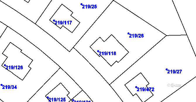 Parcela st. 219/118 v KÚ Pitkovice, Katastrální mapa