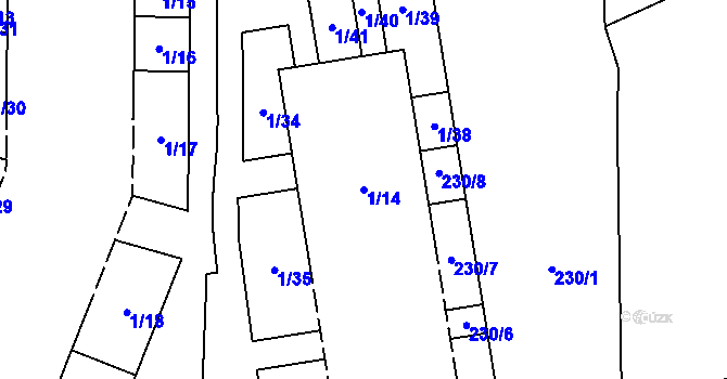 Parcela st. 1/14 v KÚ Pitkovice, Katastrální mapa