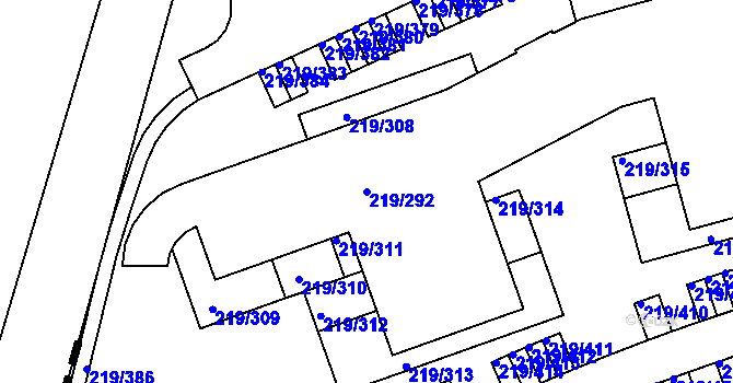 Parcela st. 219/292 v KÚ Pitkovice, Katastrální mapa
