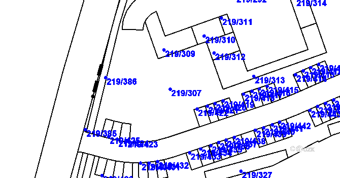 Parcela st. 219/307 v KÚ Pitkovice, Katastrální mapa