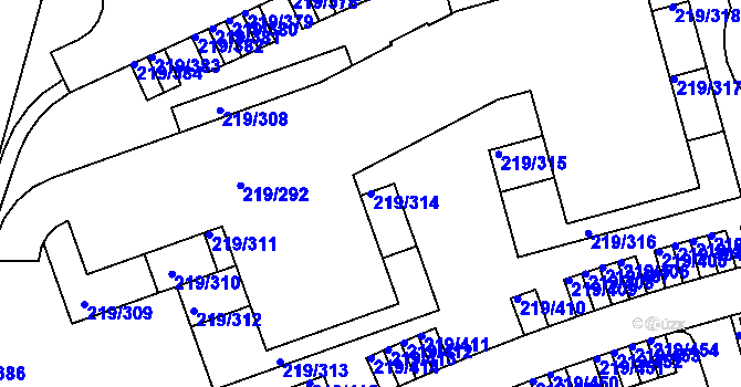 Parcela st. 219/314 v KÚ Pitkovice, Katastrální mapa