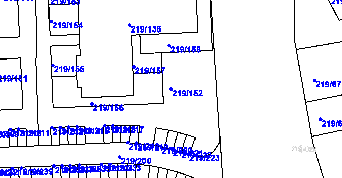 Parcela st. 219/152 v KÚ Pitkovice, Katastrální mapa