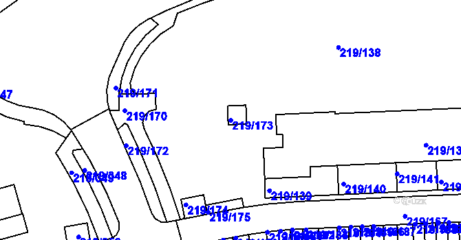 Parcela st. 219/173 v KÚ Pitkovice, Katastrální mapa
