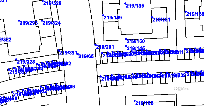 Parcela st. 219/202 v KÚ Pitkovice, Katastrální mapa