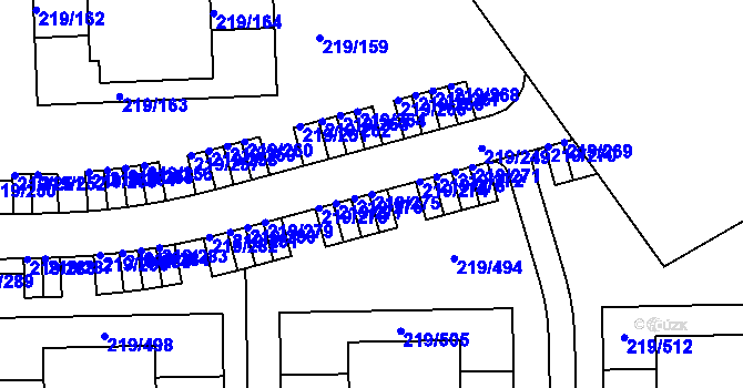 Parcela st. 219/275 v KÚ Pitkovice, Katastrální mapa
