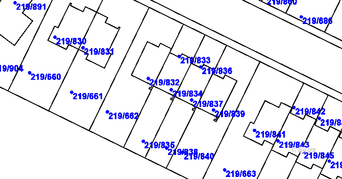 Parcela st. 219/834 v KÚ Pitkovice, Katastrální mapa