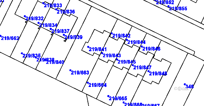 Parcela st. 219/843 v KÚ Pitkovice, Katastrální mapa