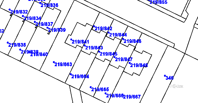 Parcela st. 219/845 v KÚ Pitkovice, Katastrální mapa