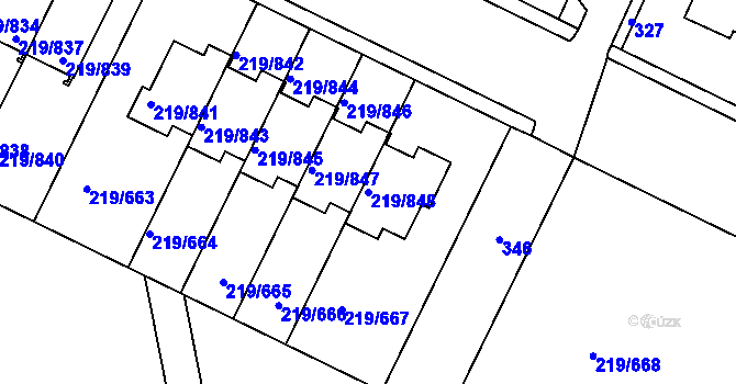 Parcela st. 219/848 v KÚ Pitkovice, Katastrální mapa