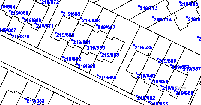 Parcela st. 219/858 v KÚ Pitkovice, Katastrální mapa