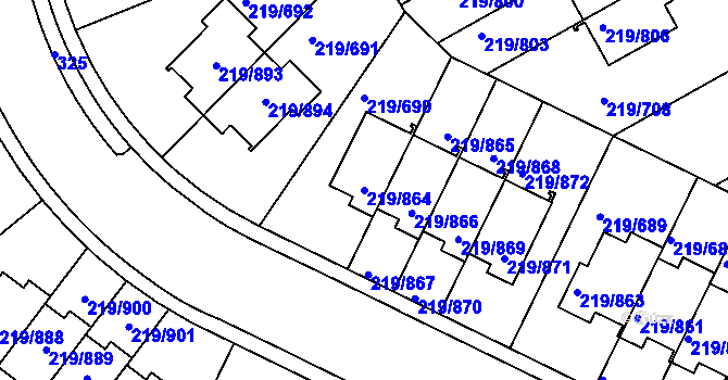 Parcela st. 219/864 v KÚ Pitkovice, Katastrální mapa