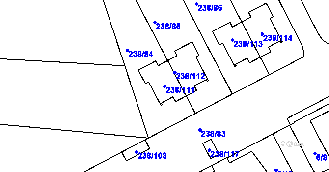 Parcela st. 238/111 v KÚ Pitkovice, Katastrální mapa