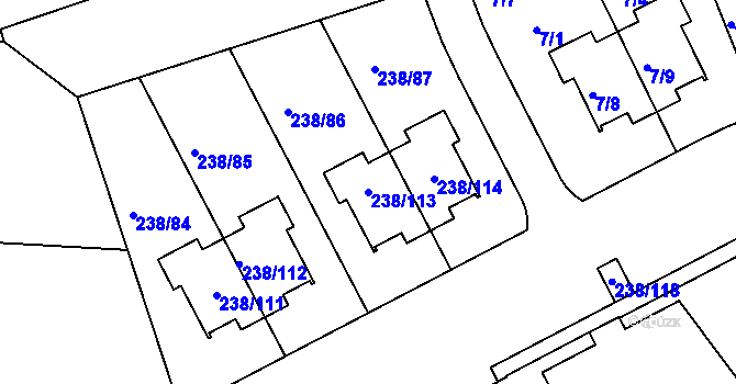 Parcela st. 238/113 v KÚ Pitkovice, Katastrální mapa