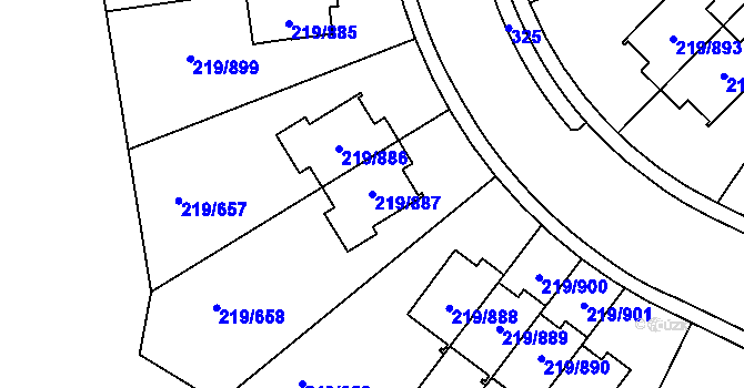 Parcela st. 219/887 v KÚ Pitkovice, Katastrální mapa