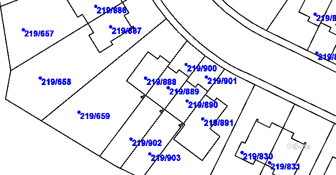 Parcela st. 219/889 v KÚ Pitkovice, Katastrální mapa