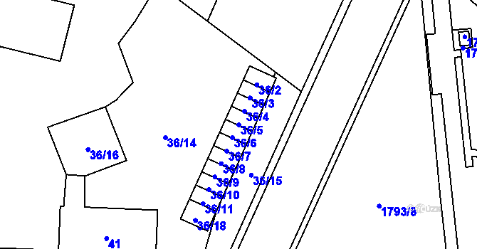 Parcela st. 36/5 v KÚ Uhříněves, Katastrální mapa