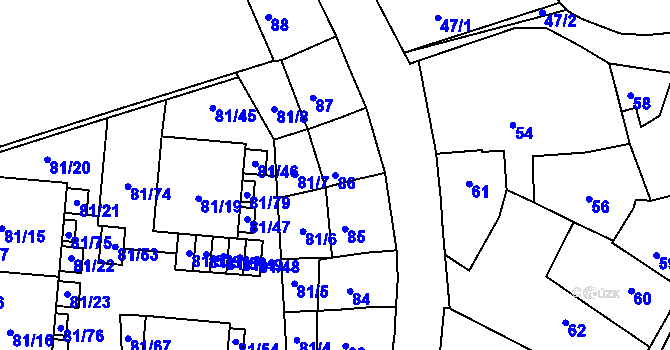 Parcela st. 86 v KÚ Uhříněves, Katastrální mapa