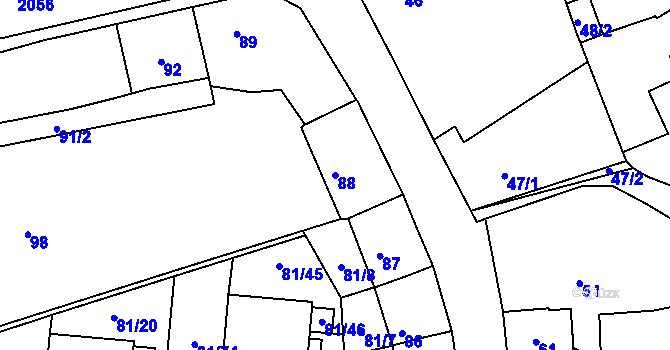 Parcela st. 88 v KÚ Uhříněves, Katastrální mapa