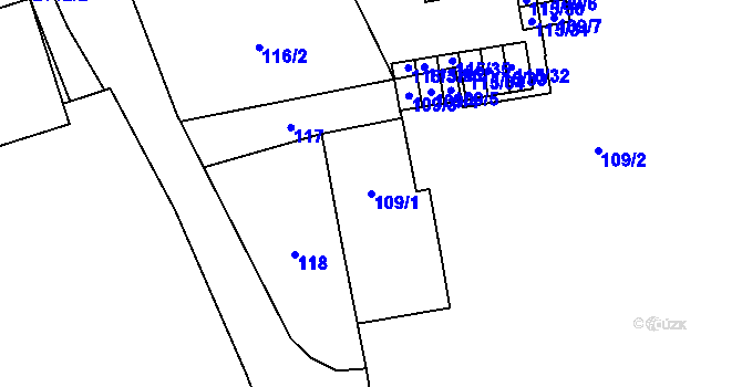 Parcela st. 109/1 v KÚ Uhříněves, Katastrální mapa