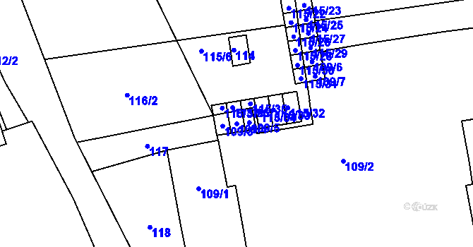 Parcela st. 109/4 v KÚ Uhříněves, Katastrální mapa