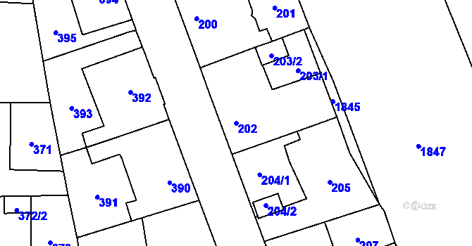 Parcela st. 202 v KÚ Uhříněves, Katastrální mapa