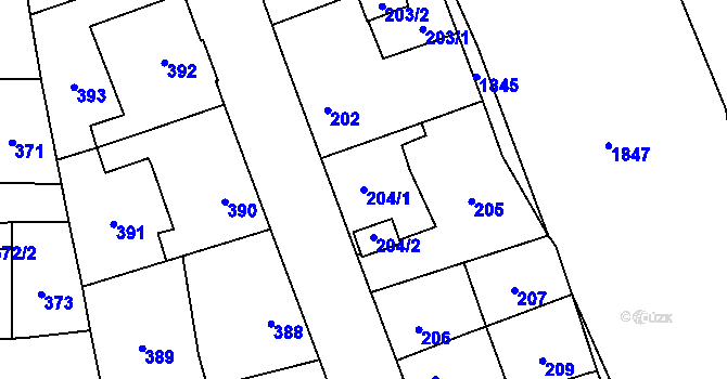 Parcela st. 204/1 v KÚ Uhříněves, Katastrální mapa